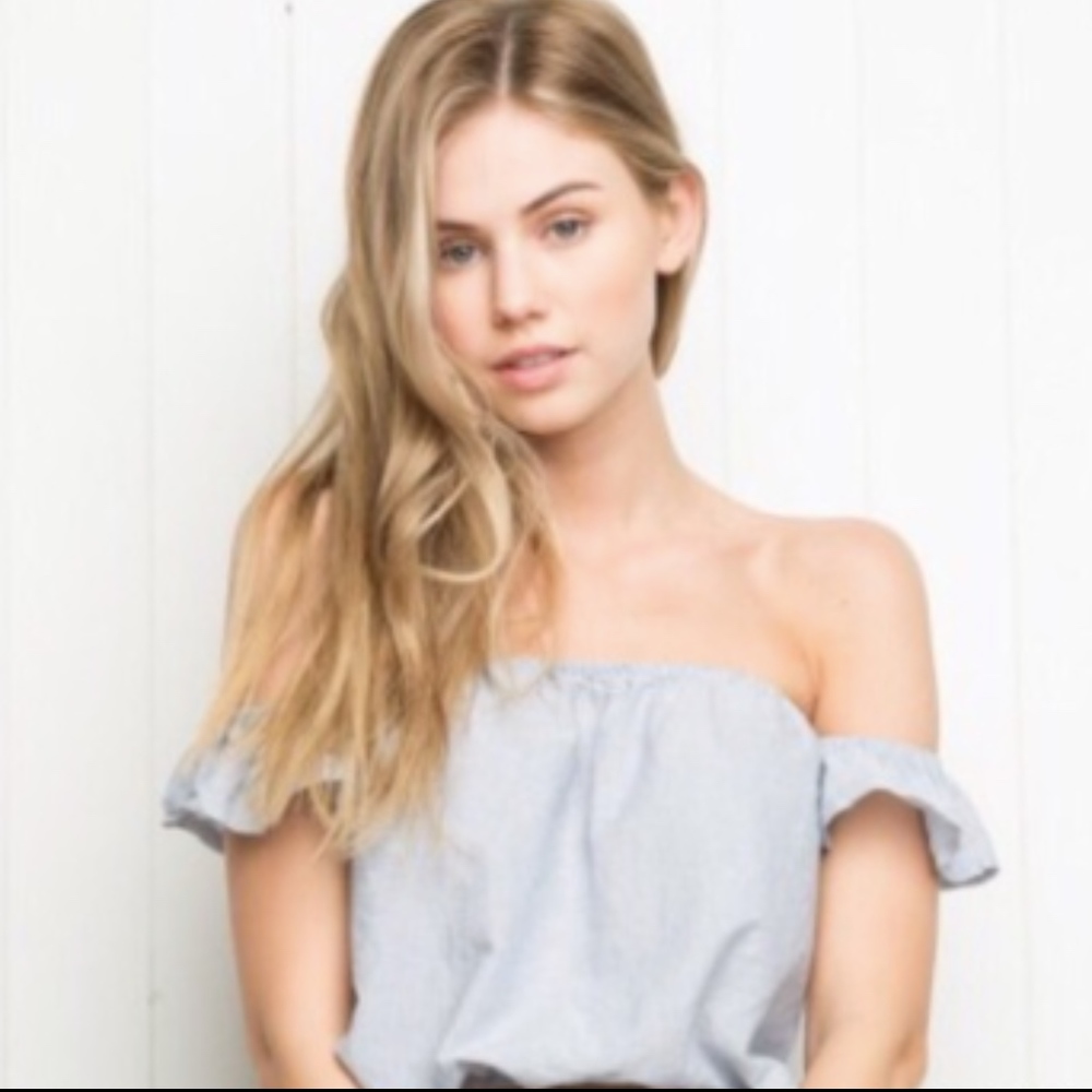 Off the shoulder blue striped crop top